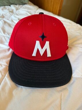 Men’s Red and Black Baseball Cap with White 'M' Emblem